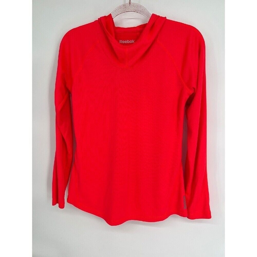 Reebok Neon Red Long Sleeve Hooded Training Top Athletic Running Shirt Sz S
